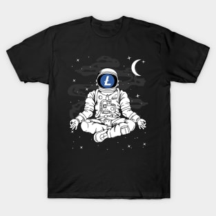 Astronaut Yoga Litecoin LTC Coin To The Moon Crypto Token Cryptocurrency Blockchain Wallet Birthday Gift For Men Women Kids T-Shirt